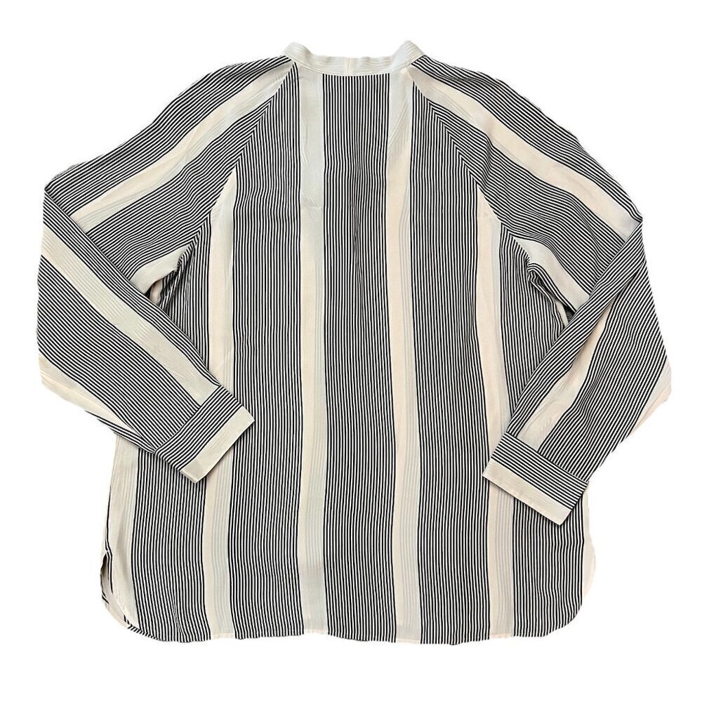 LOFT Women's Tie Neck Blouse Long Sleeve Cream Black Stripes Size Large Career - Picture 3 of 7